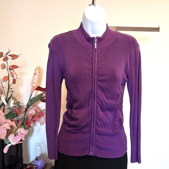 NWT Purple Knit Zip-Up Open Front Cardigan Lightweight Ladies Sweater - Picture 8 of 9